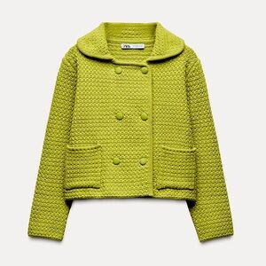Zara chunky knit Peter Pan collar cardigan jacket, 2025